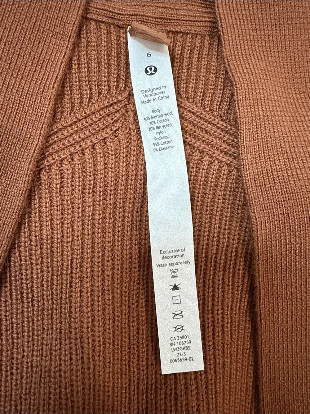New Lululemon Merino Wool-Blend Ribbed Long Wrap Sweater - Roasted Brown